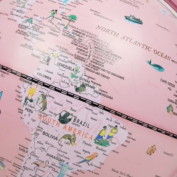 20cm (8") Full-Swing Pink Color Cartoon World Globe with Durable Plastic Base & Meridian detail view 4